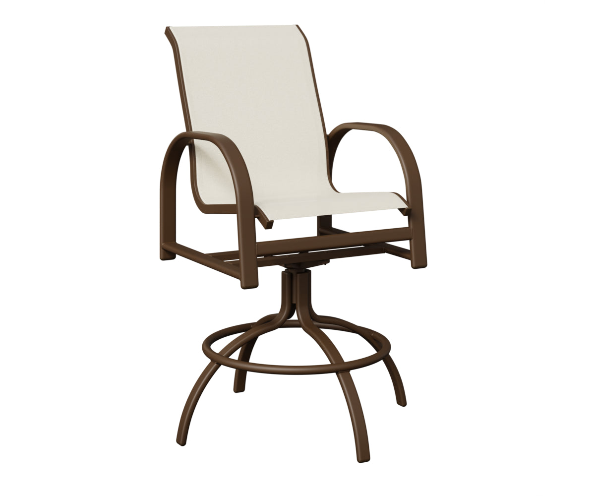 Berlin Gardens Murphy Sling Swivel Bar Chair in Mesquite Wood Vein