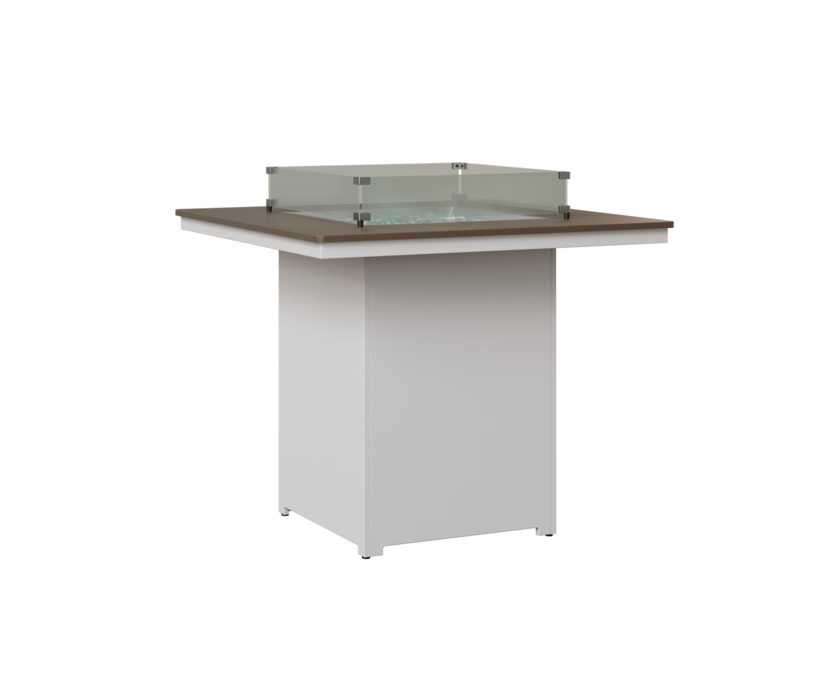 Berlin Gardens Numa 47" Sq Fire Table Bar in White, Hammered Bronze top