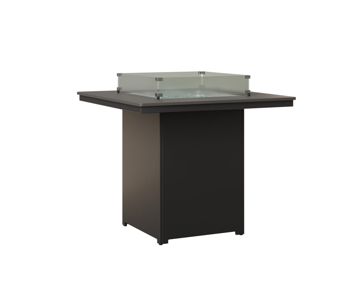 Berlin Gardens Numa 47" Sq Fire Table Bar in Black, Hammered Stainless top