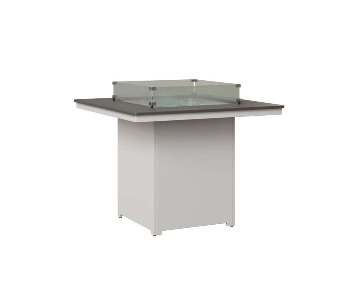 Berlin Gardens Numa 47" Sq Fire Table Counter in White, Hammered Stainless top