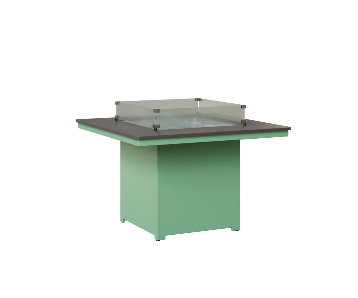 Berlin Gardens Numa 47" Sq Fire Table Dining in Mint, Hammered Stainless top