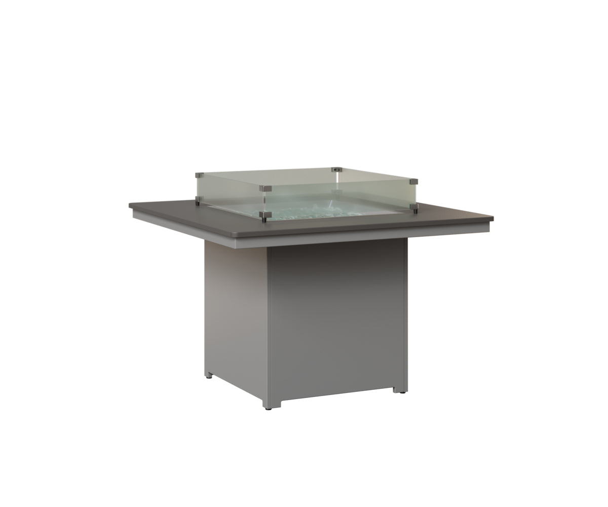 Berlin Gardens Numa 47" Sq Fire Table Dining in Fog, Hammered Stainless top