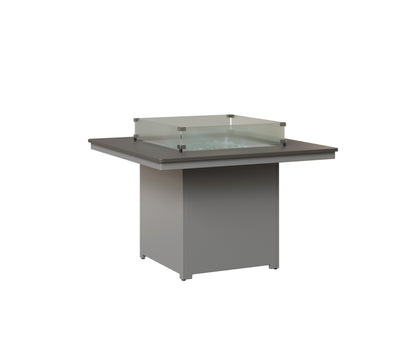 Berlin Gardens Numa 47" Sq Fire Table Dining in Fog, Hammered Stainless top