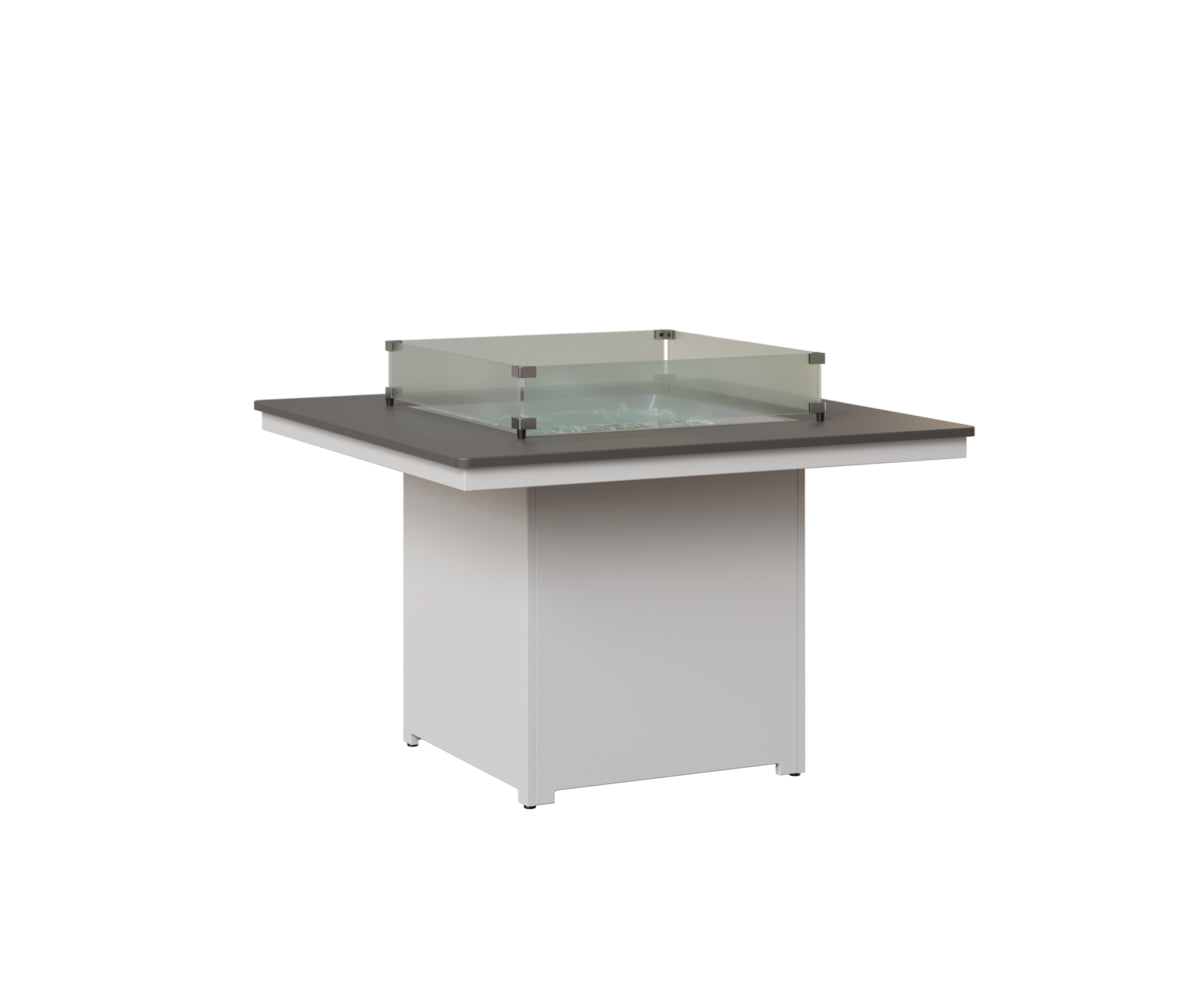 Berlin Gardens Numa 47" Sq Fire Table Dining in White, Hammered Stainless top