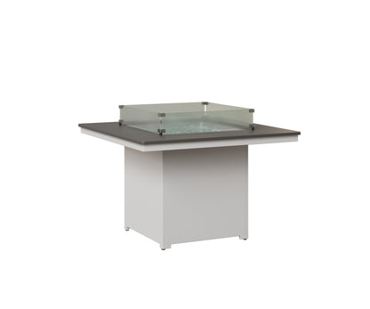 Berlin Gardens Numa 47" Sq Fire Table Dining in White, Hammered Stainless top