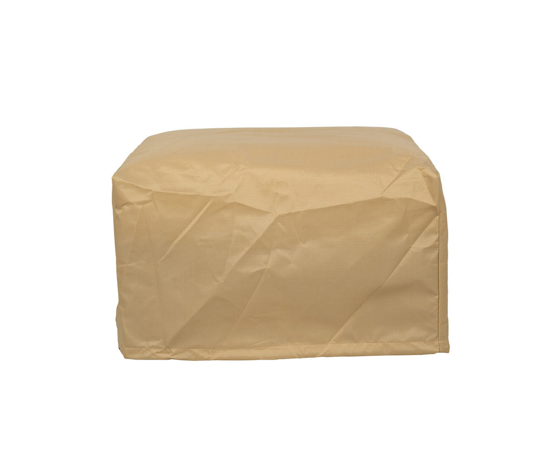 Berlin Gardens Mayhew &amp; Classic Terrace Vinyl Furniture Cover: tan vinyl cover fitted over an ottoman