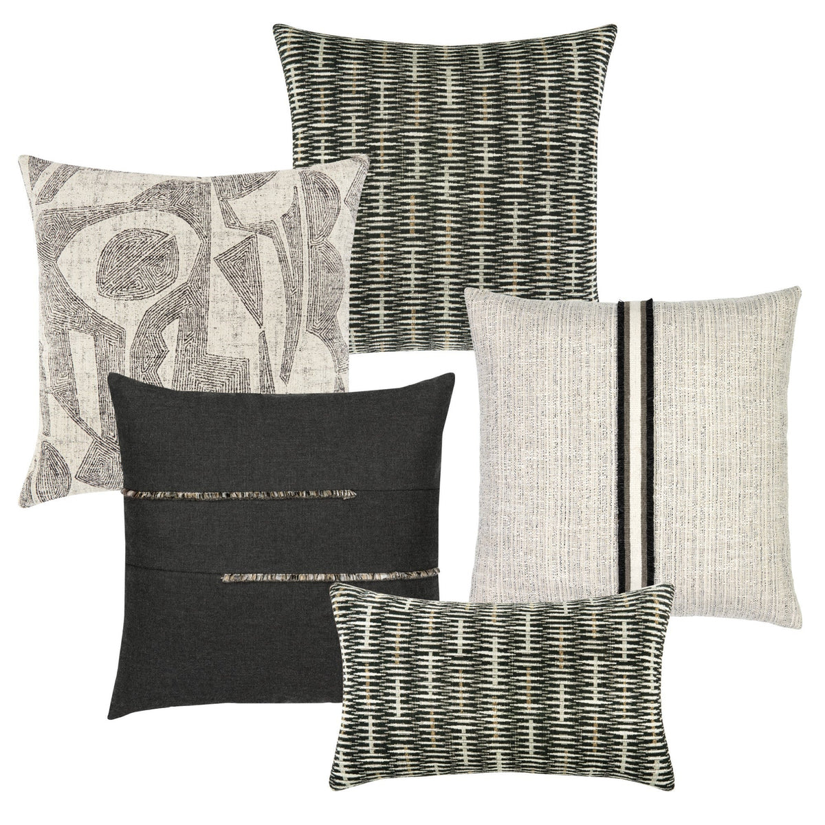 Elaine Smith Ebony 5-pillow outdoor pillow set, beige and ivory - view 7