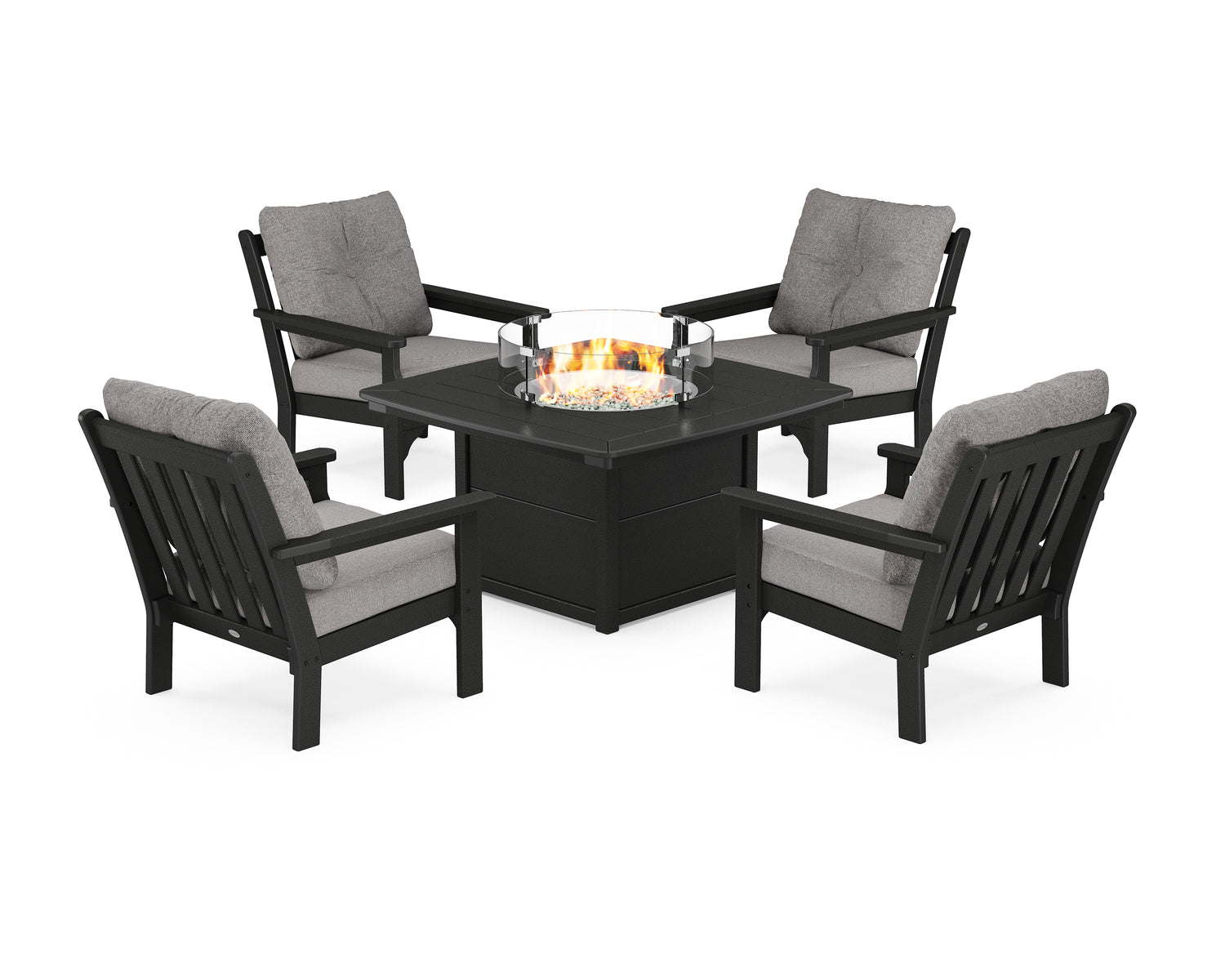 POLYWOOD Vineyard 5-Piece Conversation Set with Fire Pit Table