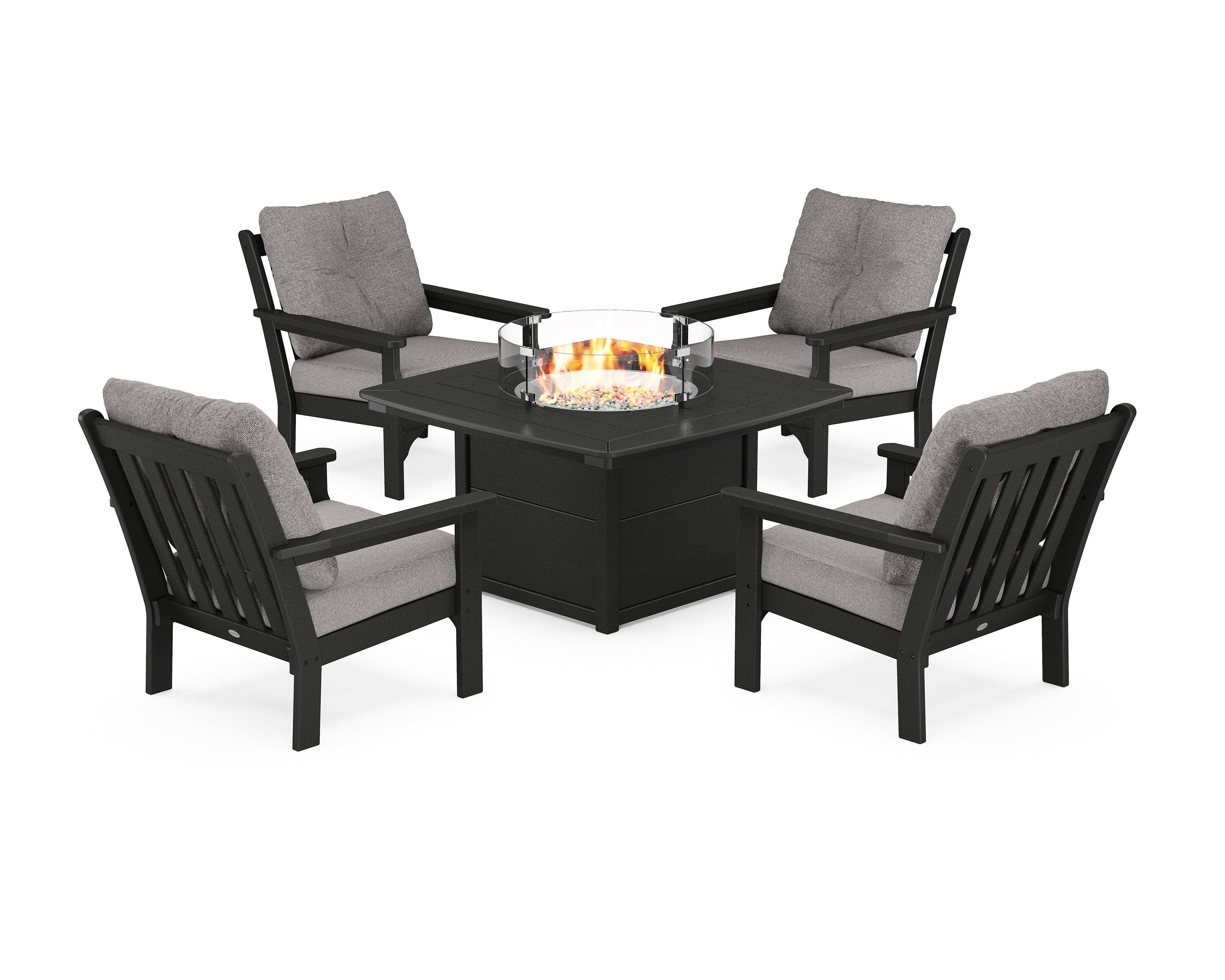 POLYWOOD Vineyard 5-Piece Conversation Set with Fire Pit Table
