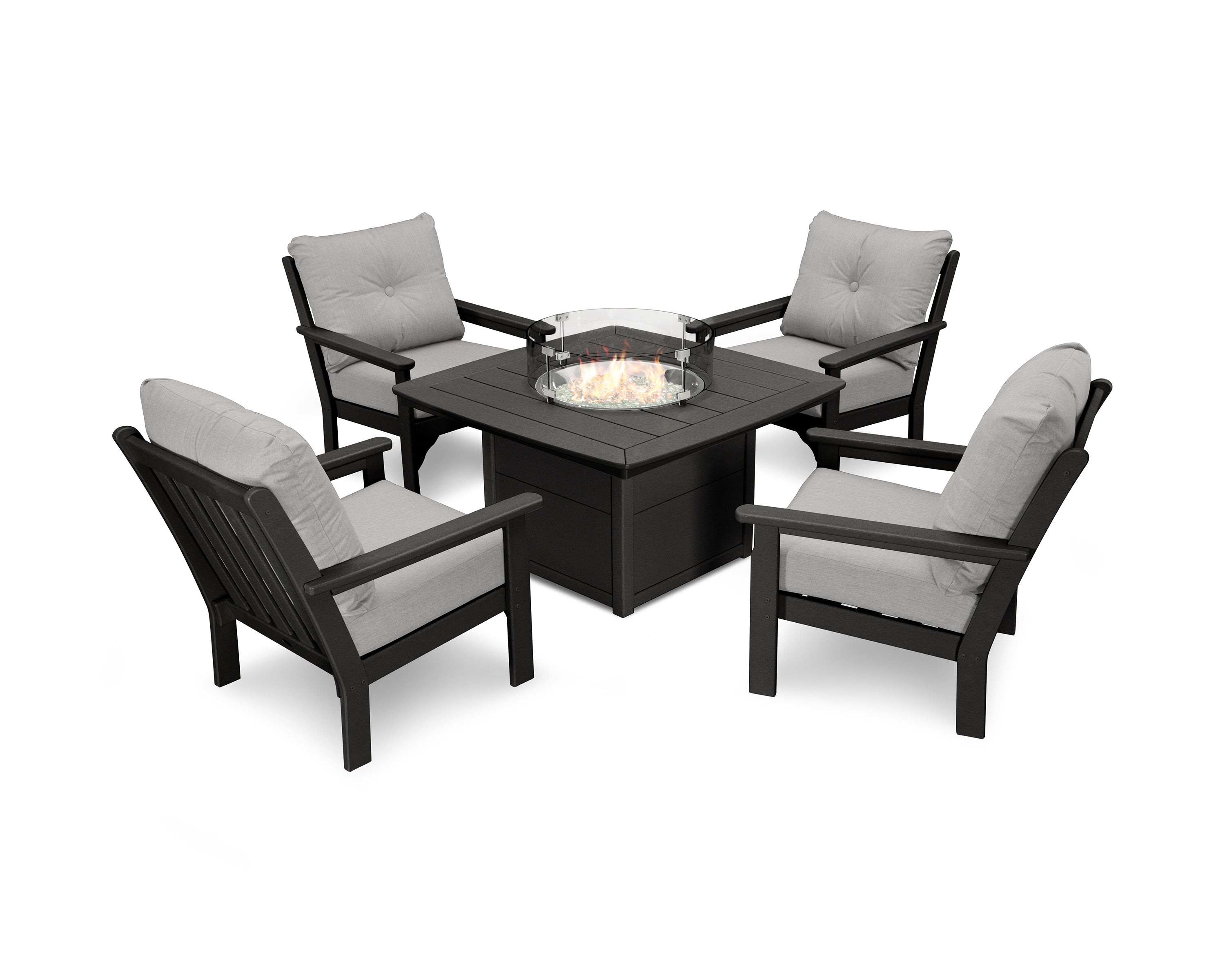 POLYWOOD Vineyard 5-Piece Conversation Set with Fire Pit Table