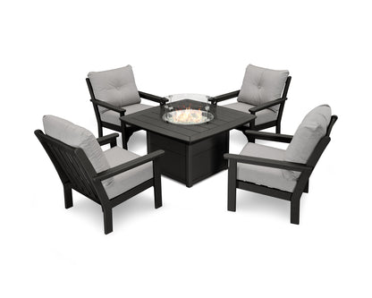 POLYWOOD Vineyard 5-Piece Conversation Set with Fire Pit Table