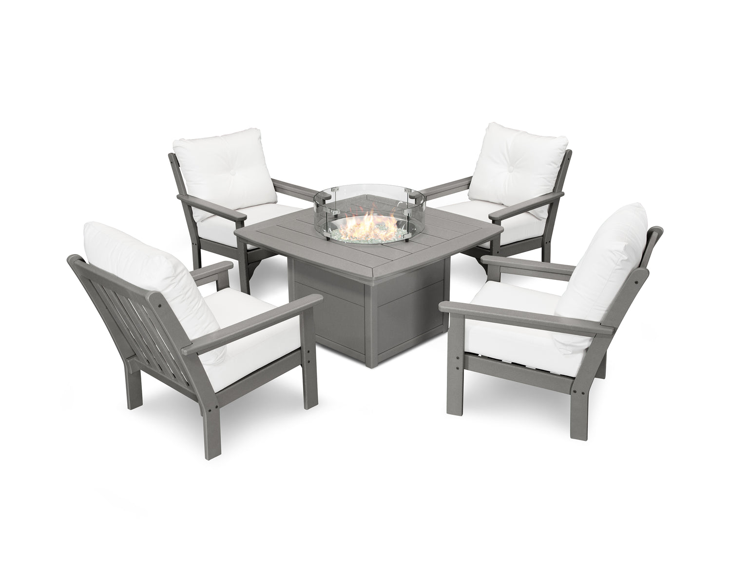 POLYWOOD Vineyard 5-Piece Conversation Set with Fire Pit Table