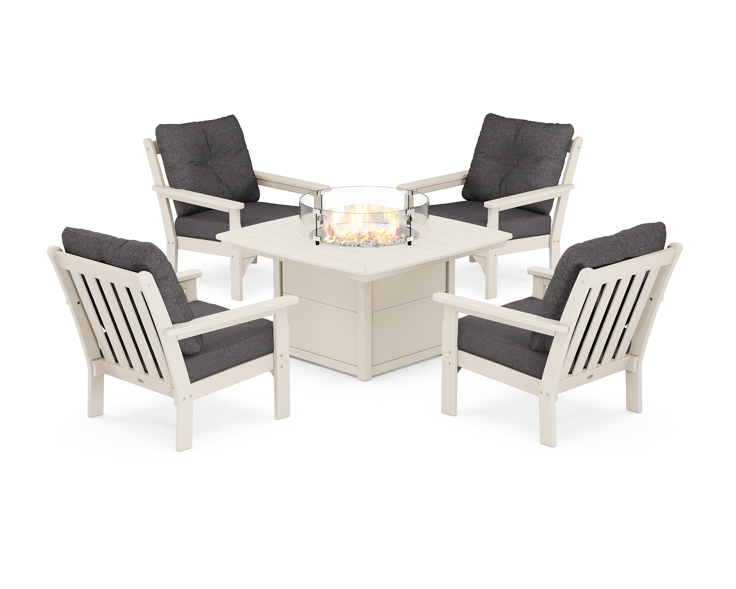 POLYWOOD Vineyard 5-Piece Conversation Set with Fire Pit Table