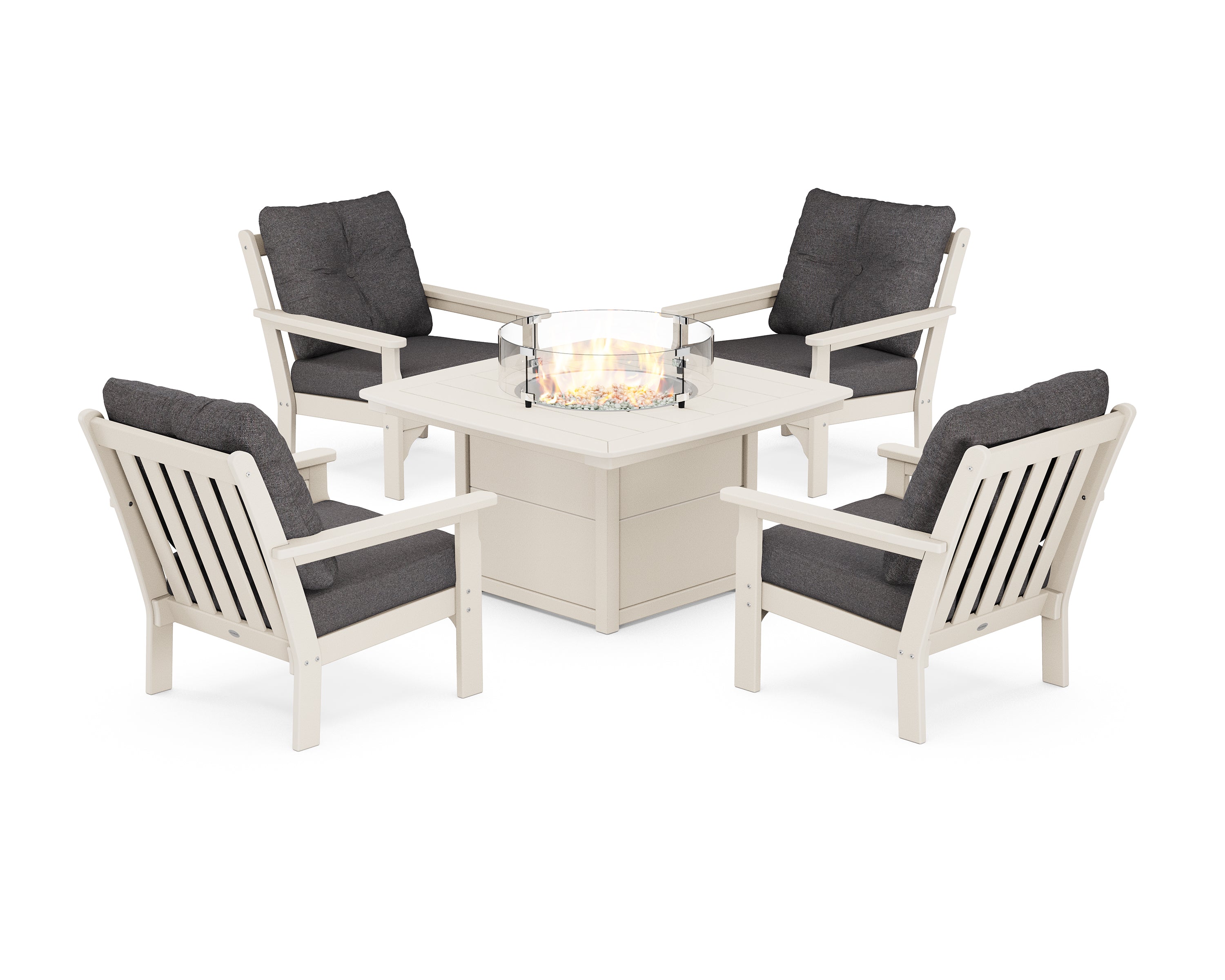 POLYWOOD Vineyard 5-Piece Conversation Set with Fire Pit Table