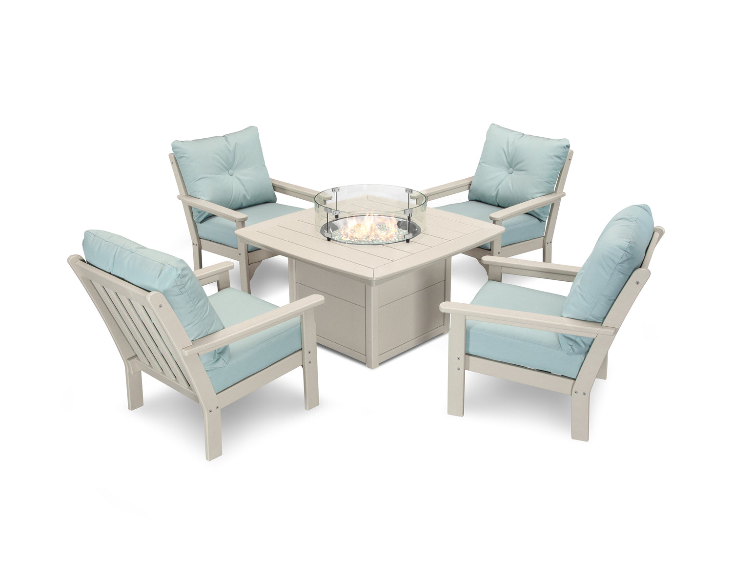 POLYWOOD Vineyard 5-Piece Conversation Set with Fire Pit Table