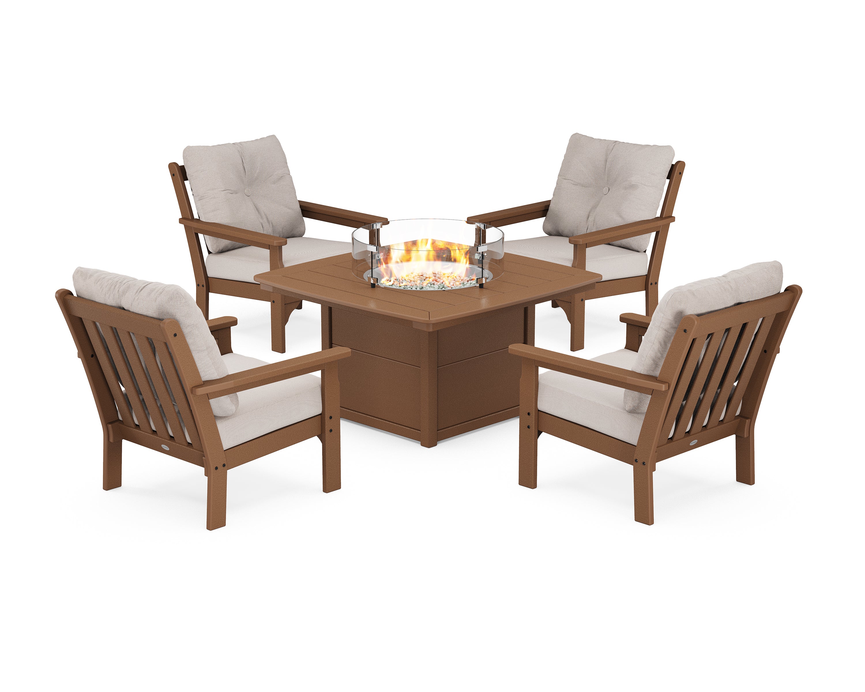 POLYWOOD Vineyard 5-Piece Conversation Set with Fire Pit Table