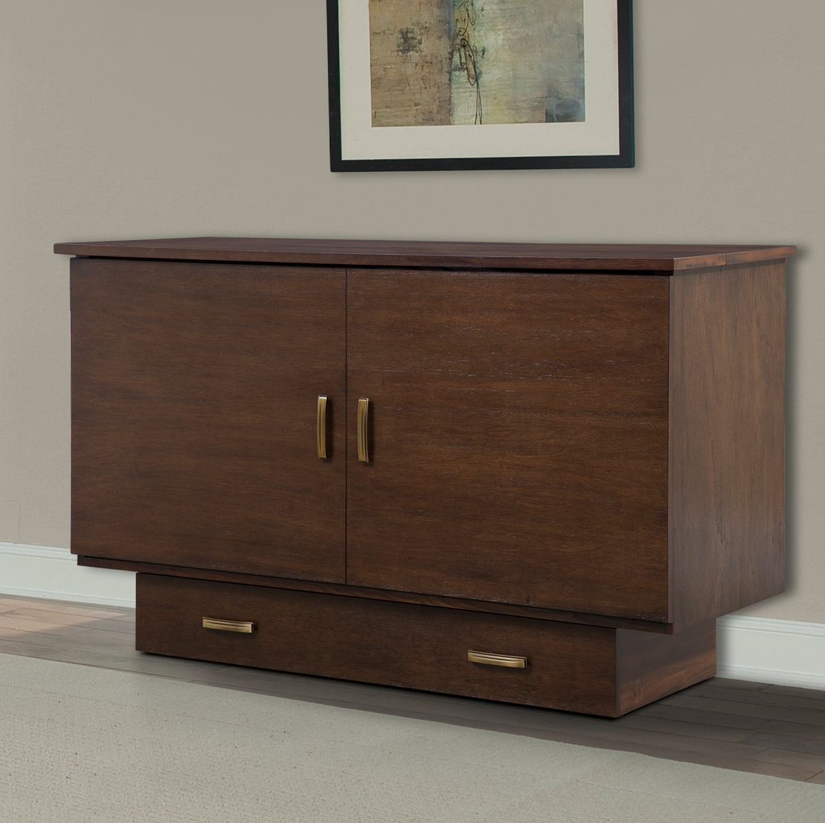 Madrid Murphy Bed in Pekoe brown closed cabinet