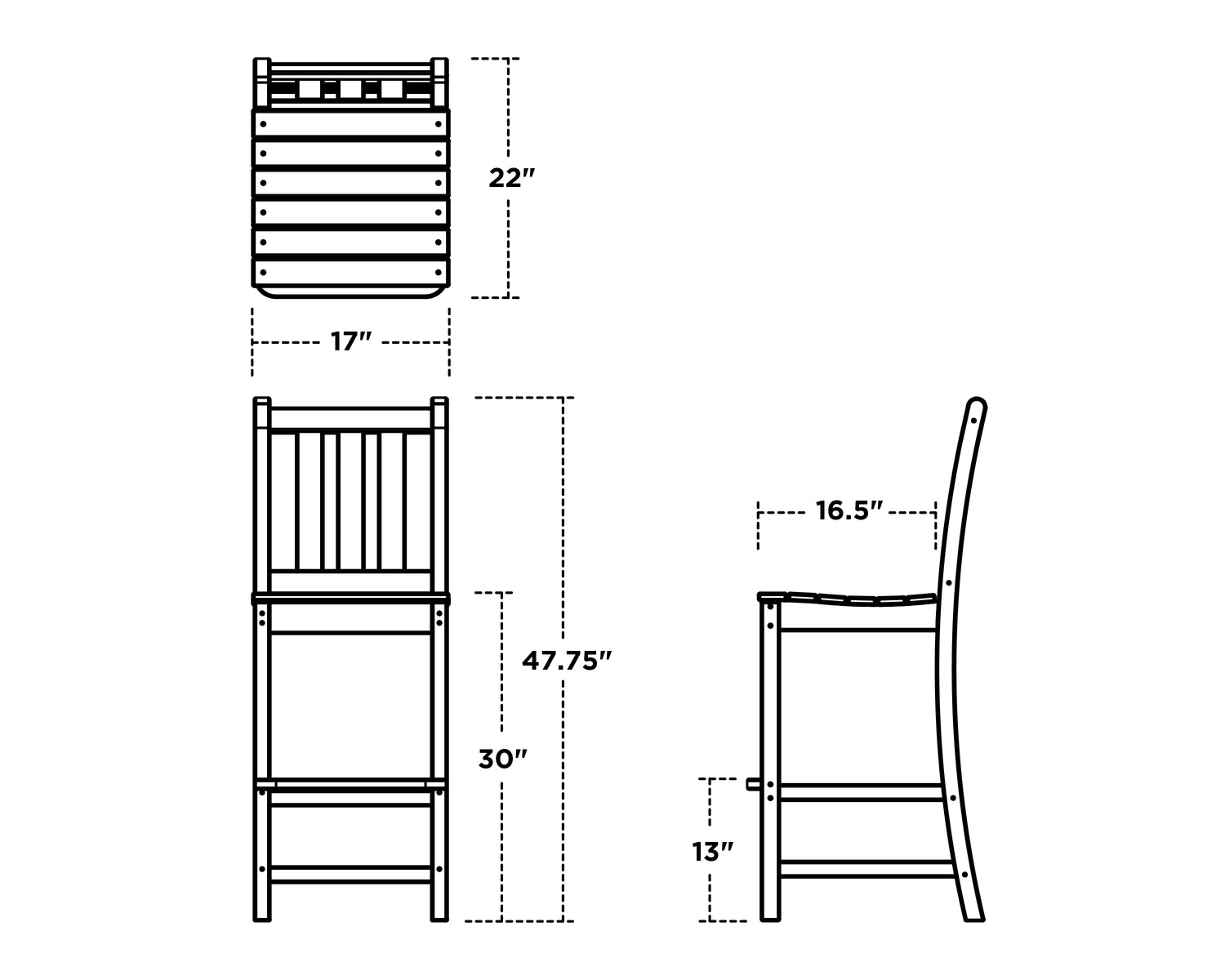 POLYWOOD Traditional Garden Bar Side Chair