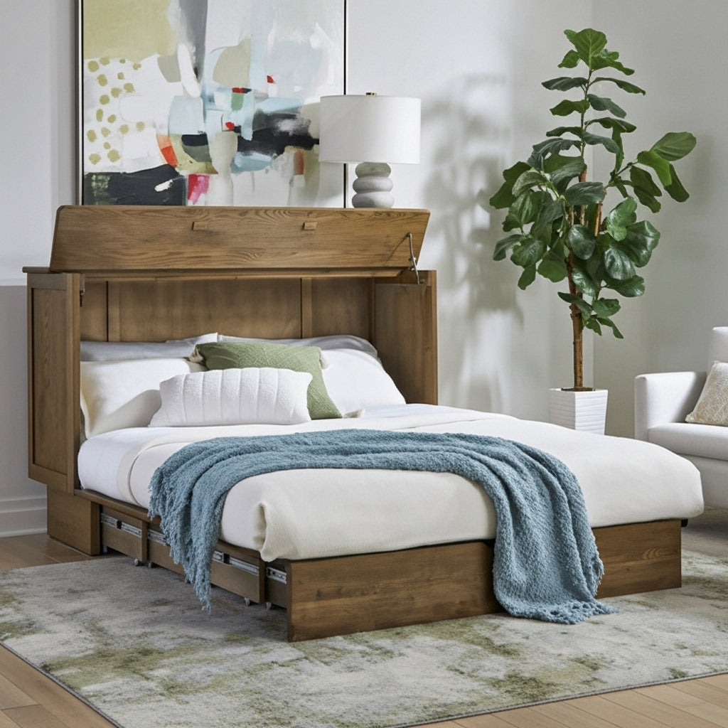 Verona Murphy Bed open as a queen bed