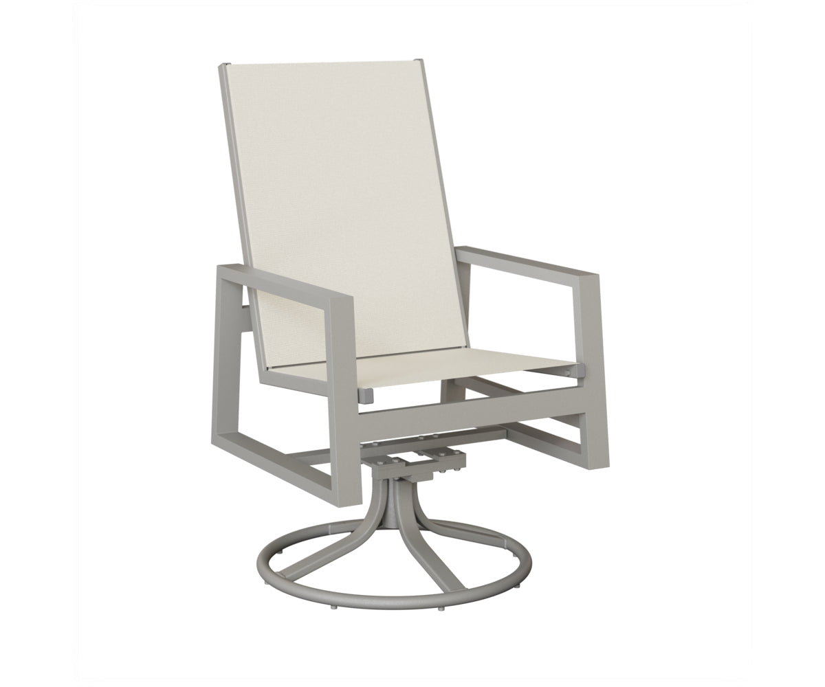 Berlin Gardens Vida High-Back Sling Swivel Rocker Dining Chair in Platinum Silver
