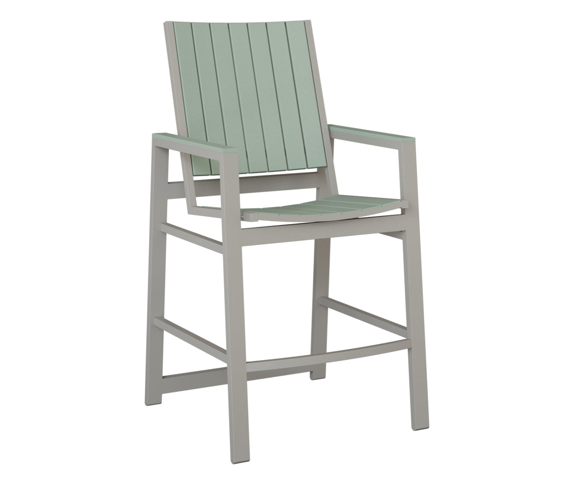 Berlin Gardens Vida Poly Bar Chair in Platinum Silver, Sea Foam slats