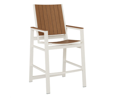 Berlin Gardens Vida Poly Bar Chair in White, Antique Mahogany slats