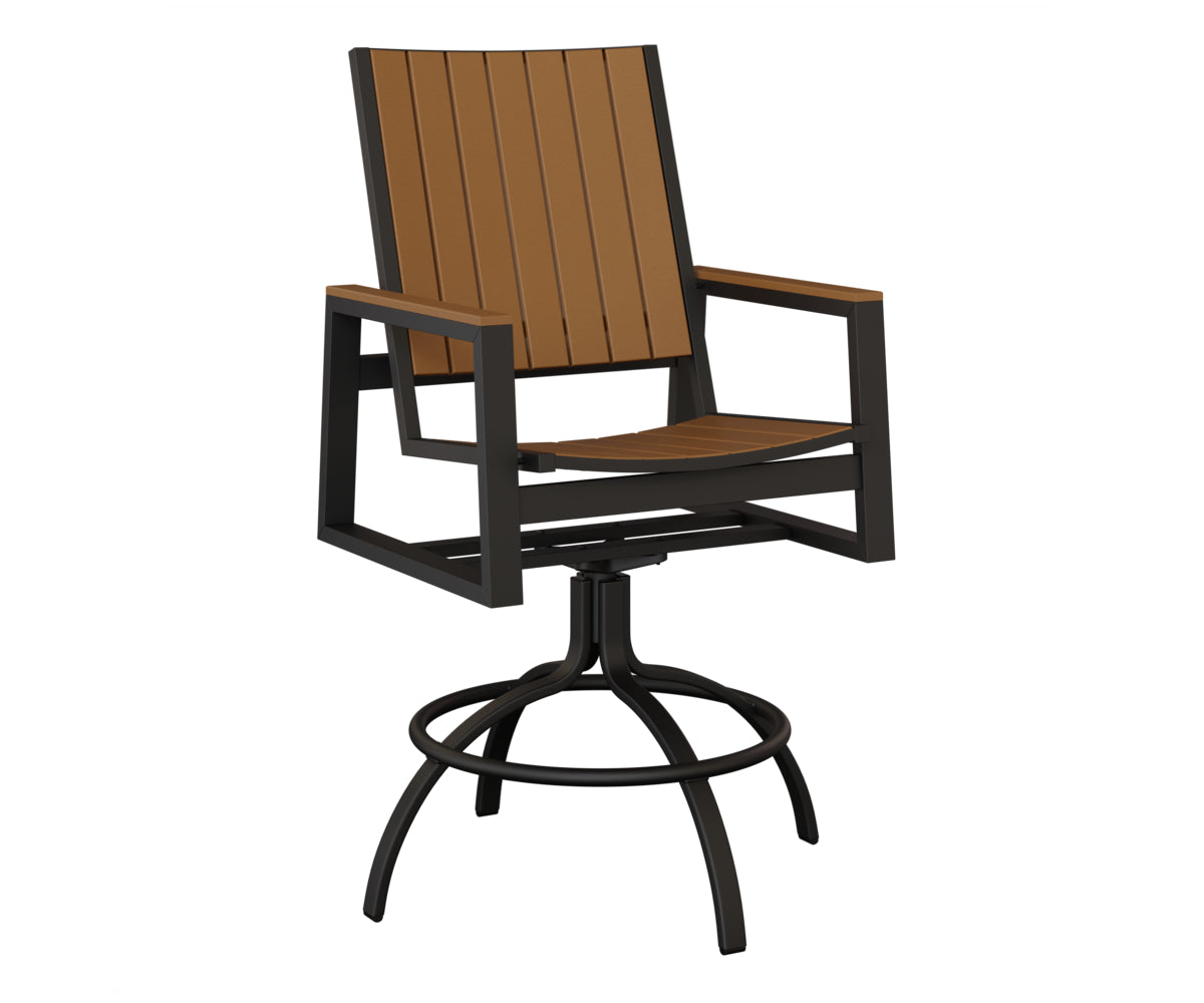 Berlin Gardens Vida Poly Swivel Bar Chair in Black, Cedar slats