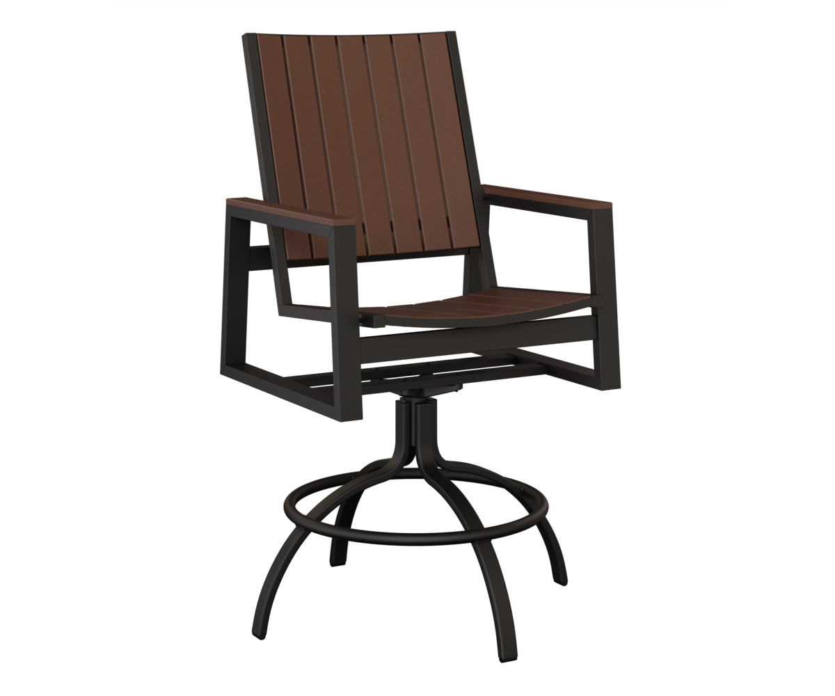 Berlin Gardens Vida Poly Swivel Bar Chair in Black, Chocolate Brown slats