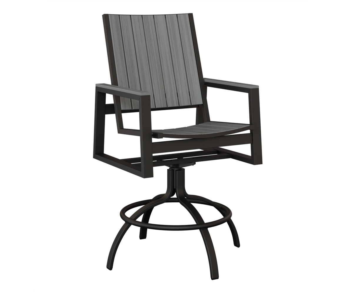 Berlin Gardens Vida Poly Swivel Bar Chair in Black, Driftwood Gray slats