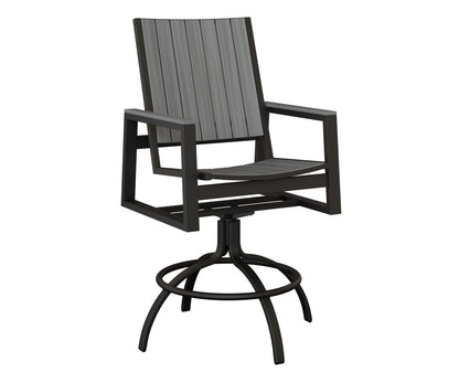 Berlin Gardens Vida Poly Swivel Bar Chair in Black, Driftwood Gray slats