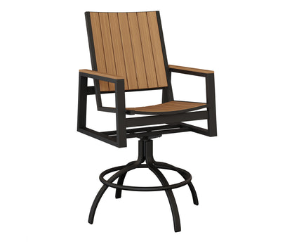 Berlin Gardens Vida Poly Swivel Bar Chair in Black, Natural Teak slats
