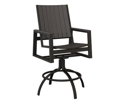 Berlin Gardens Vida Poly Swivel Bar Chair in Black, Smoke Gray slats