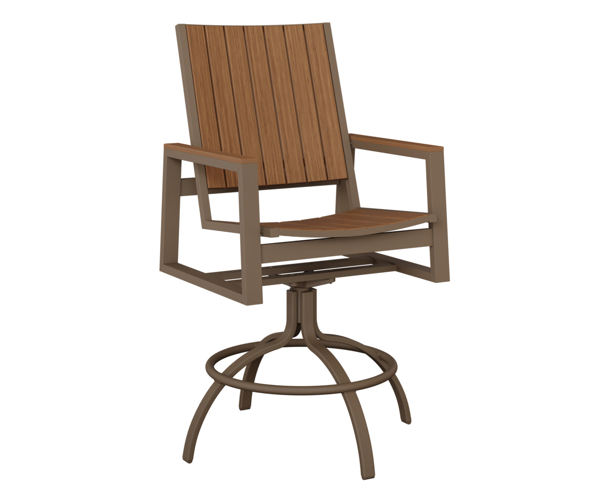 Berlin Gardens Vida Poly Swivel Bar Chair in Clay, Antique Mahogany slats