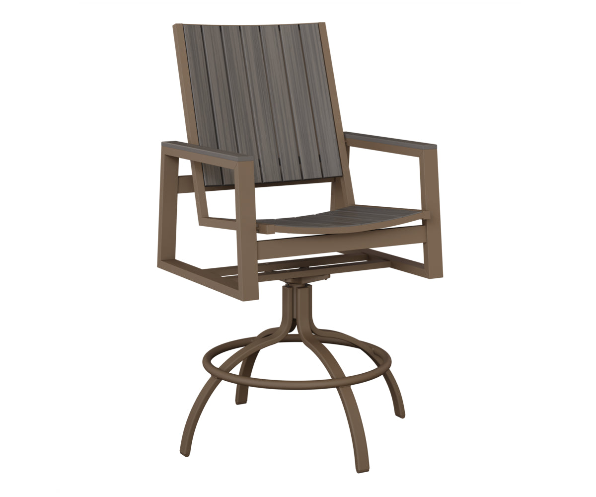 Berlin Gardens Vida Poly Swivel Bar Chair in Clay, Coastal Gray slats