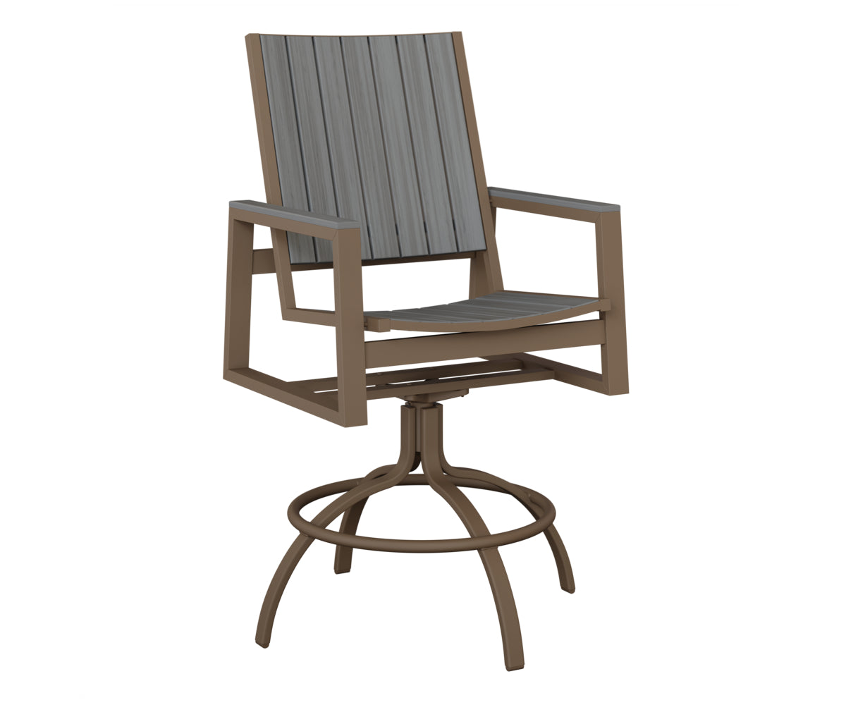 Berlin Gardens Vida Poly Swivel Bar Chair in Clay, Driftwood Gray slats