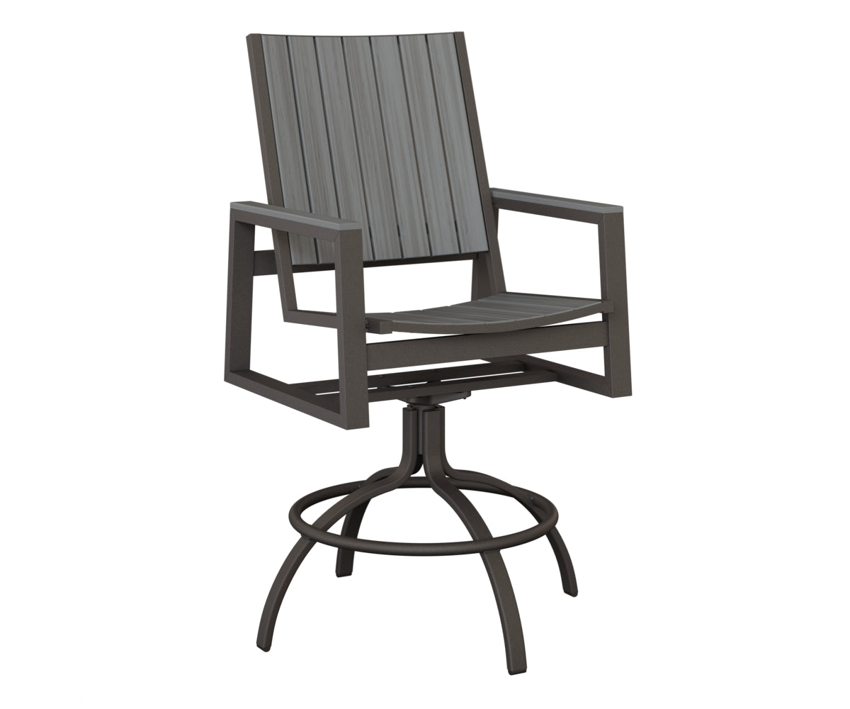 Berlin Gardens Vida Poly Swivel Bar Chair in Granite Speckle, Driftwood Gray slats