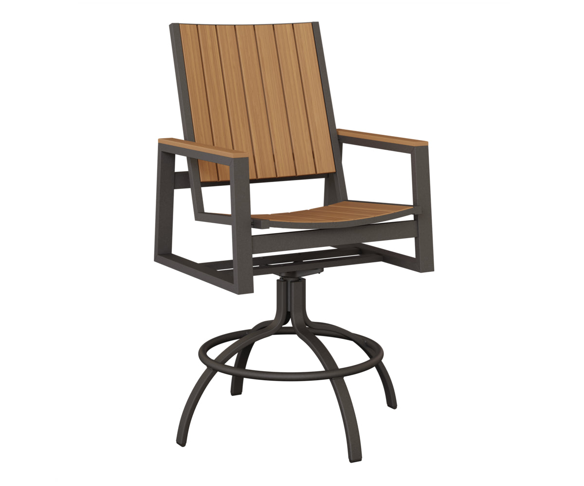 Berlin Gardens Vida Poly Swivel Bar Chair in Granite Speckle, Natural Teak slats