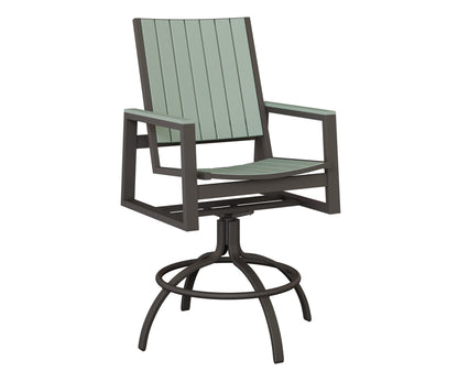 Berlin Gardens Vida Poly Swivel Bar Chair in Granite Speckle, Sea Foam slats