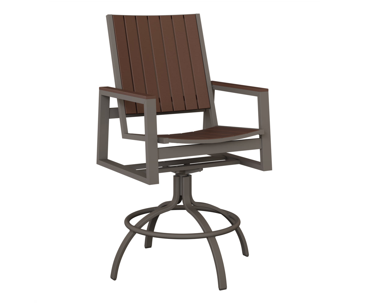 Berlin Gardens Vida Poly Swivel Bar Chair in Graphite, Chocolate Brown slats