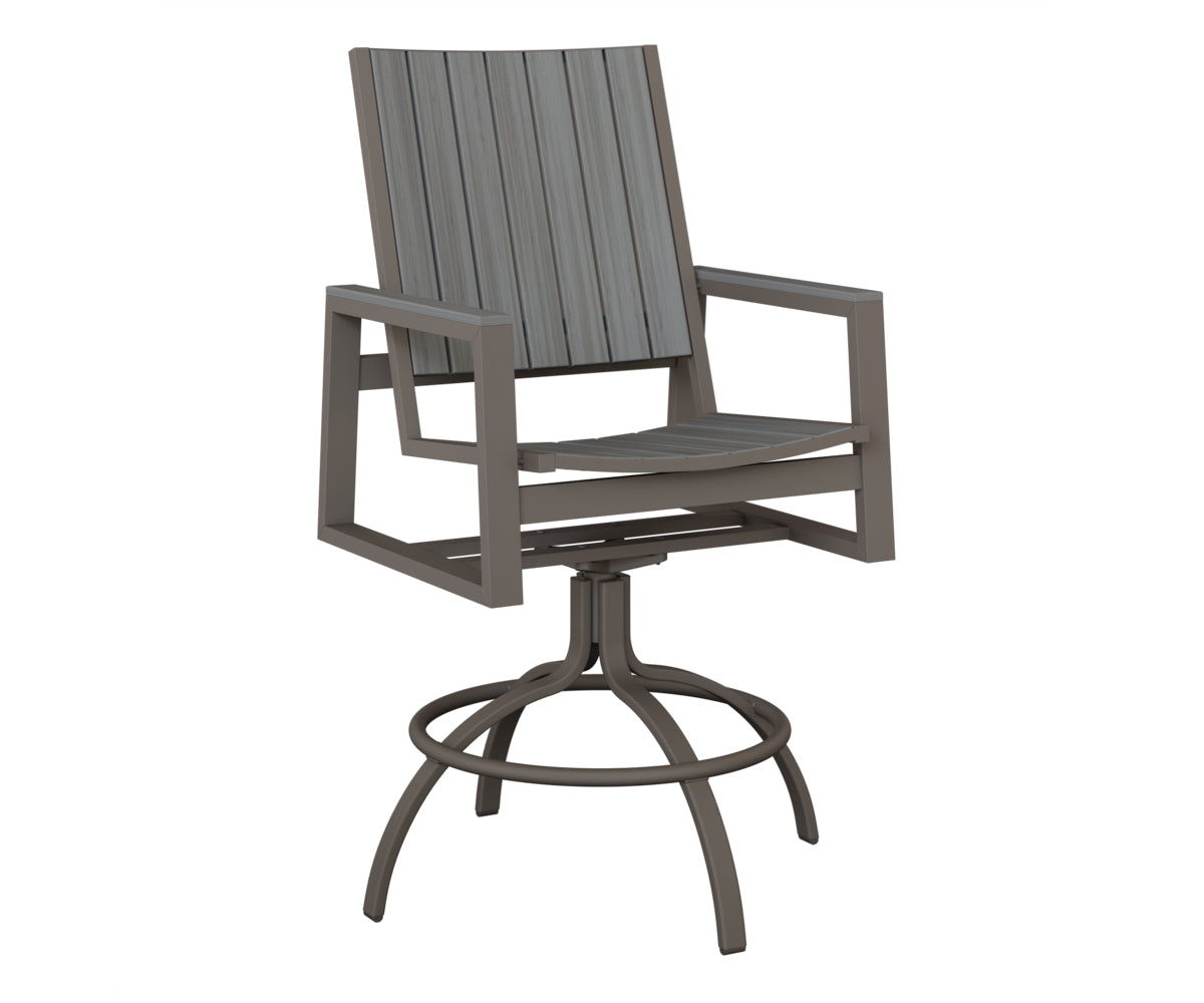 Berlin Gardens Vida Poly Swivel Bar Chair in Graphite, Driftwood Gray slats