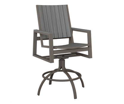 Berlin Gardens Vida Poly Swivel Bar Chair in Graphite, Driftwood Gray slats