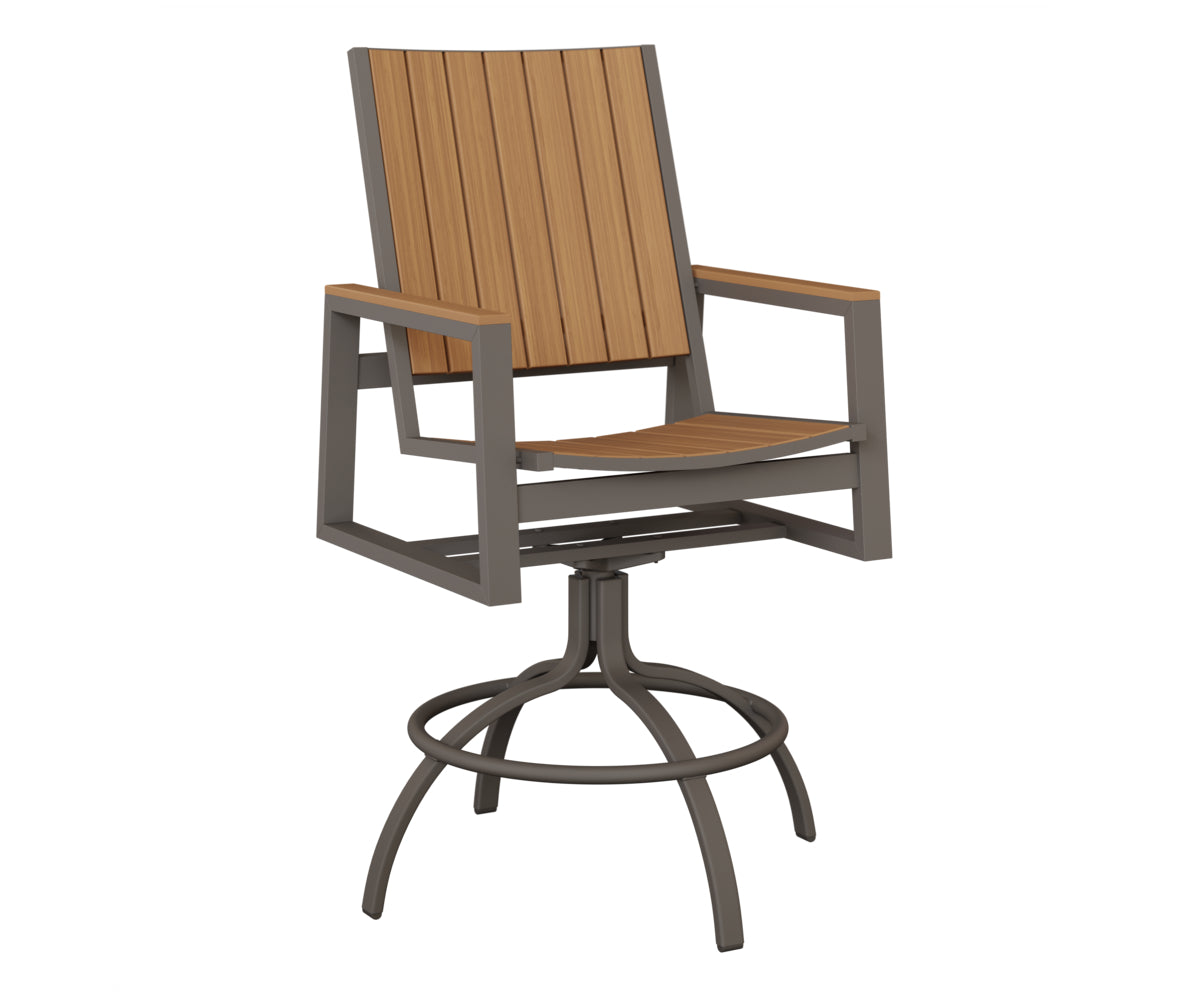 Berlin Gardens Vida Poly Swivel Bar Chair in Graphite, Natural Teak slats