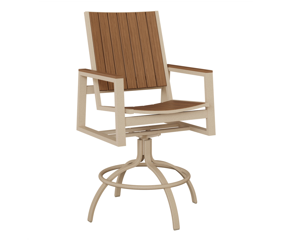 Berlin Gardens Vida Poly Swivel Bar Chair in Luna Multi, Antique Mahogany slats