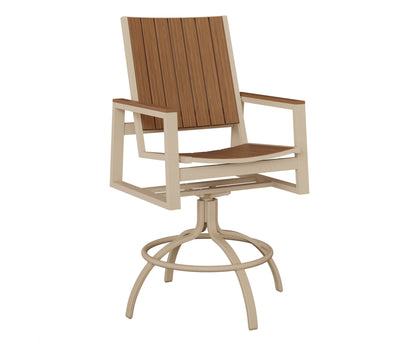 Berlin Gardens Vida Poly Swivel Bar Chair in Luna Multi, Antique Mahogany slats