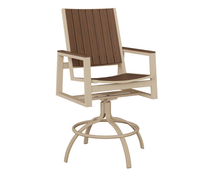 Berlin Gardens Vida Poly Swivel Bar Chair in Luna Multi, Brazilian Walnut slats