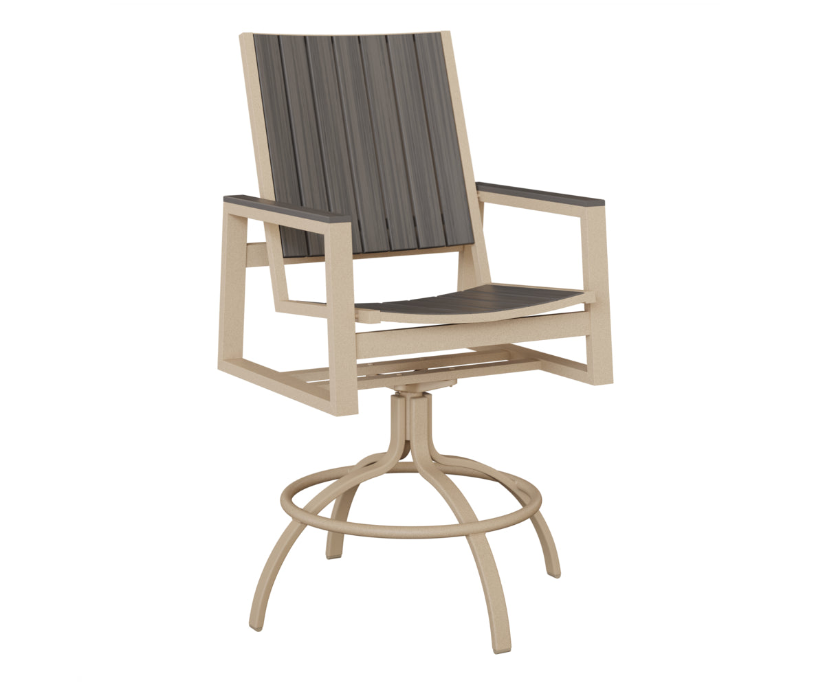 Berlin Gardens Vida Poly Swivel Bar Chair in Luna Multi, Coastal Gray slats