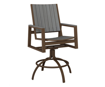 Berlin Gardens Vida Poly Swivel Bar Chair in Mesquite Wood Vein, Driftwood Gray slats