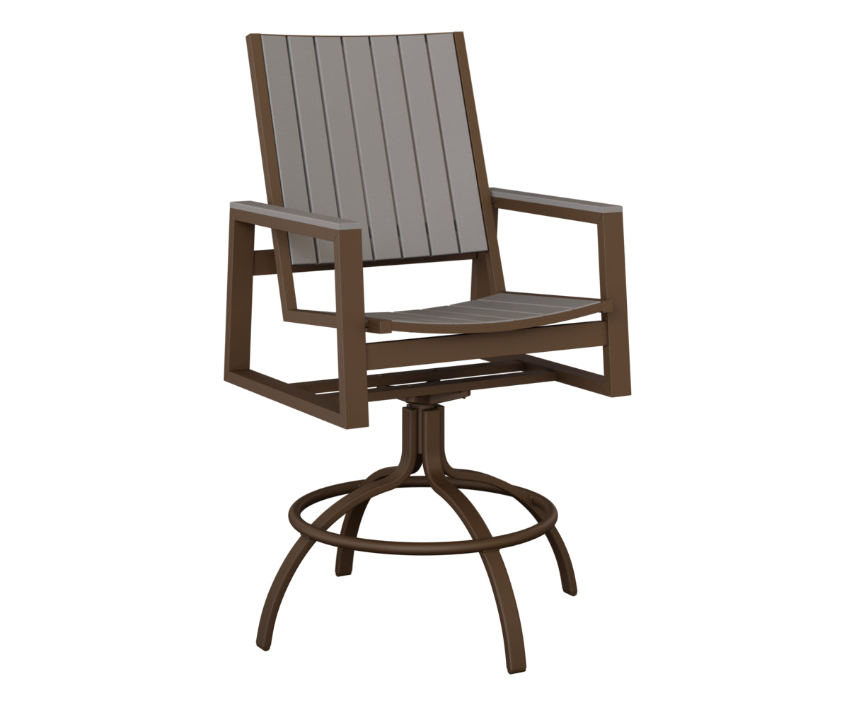 Berlin Gardens Vida Poly Swivel Bar Chair in Mesquite Wood Vein, Light Gray slats