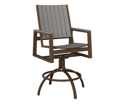 Berlin Gardens Vida Poly Swivel Bar Chair in Mesquite Wood Vein, Light Gray slats