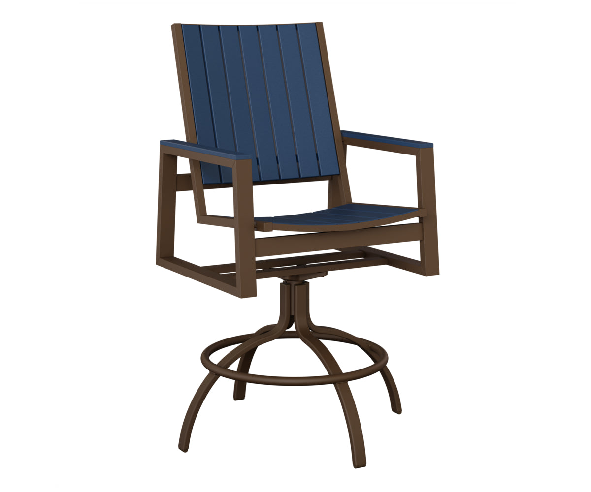 Berlin Gardens Vida Poly Swivel Bar Chair in Mesquite Wood Vein, Navy Blue slats
